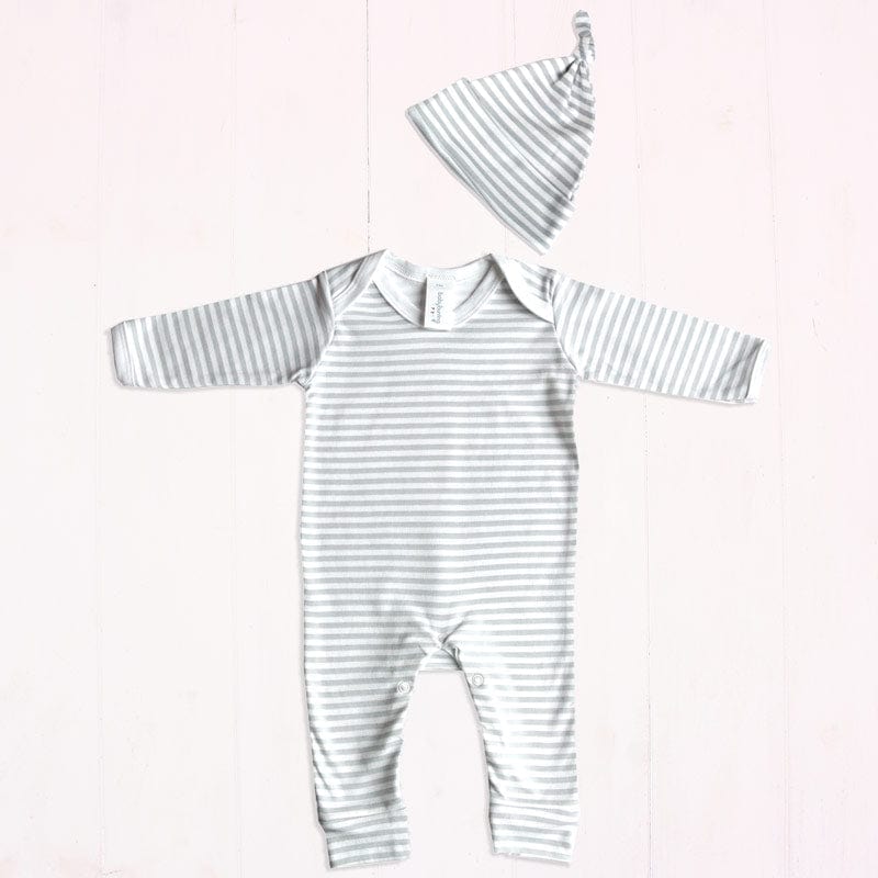 Grey & White Stripe Print Baby Outfit Set