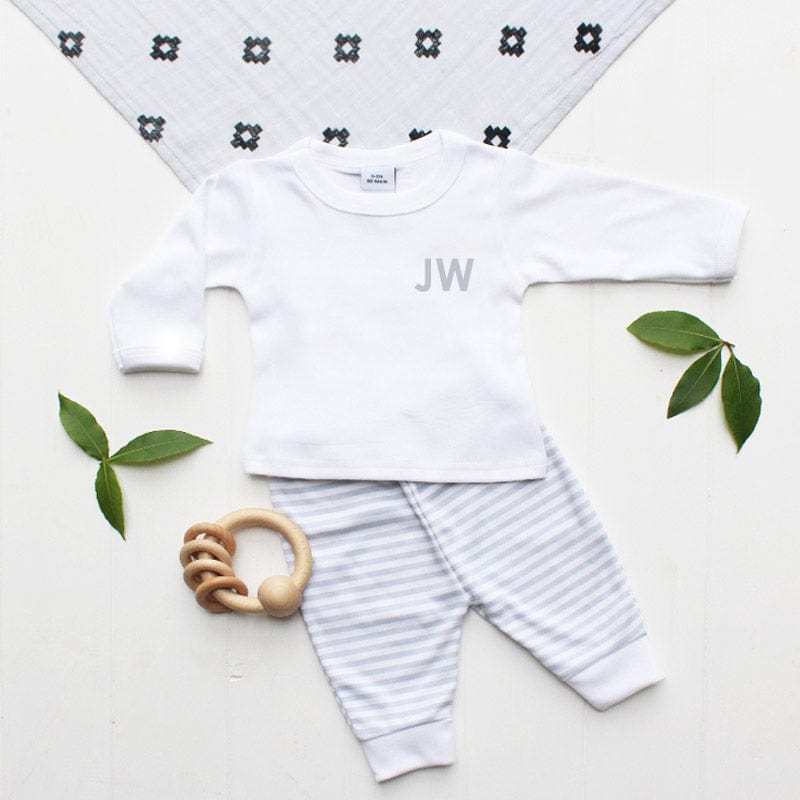 Personalised Baby's Initials Grey Stripe Leggings Outfit
