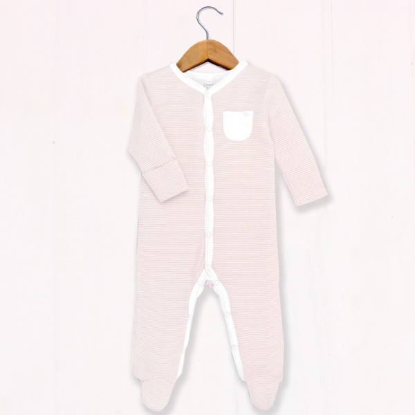 Baby Mori Blush Pink Stripe Sleepsuit
