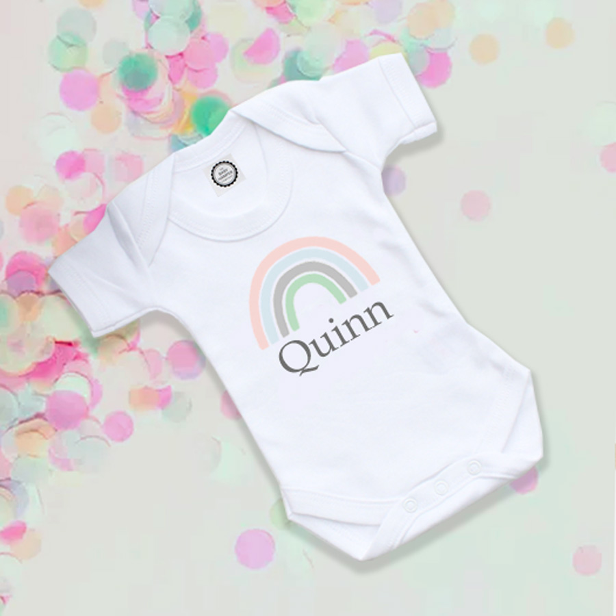 Personalised Pastel Rainbow Baby Bodysuit - 0-3 months