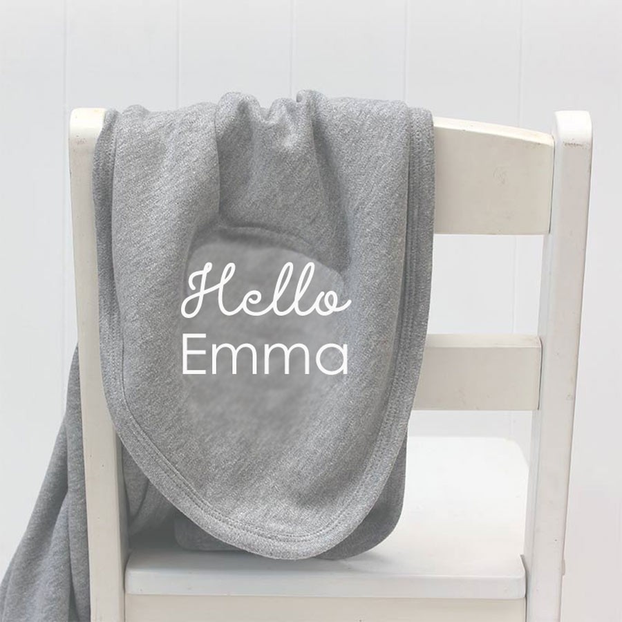 Personalised Grey 'Hello Baby' Pram Blanket