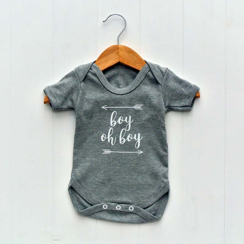 Newborn Baby Bodysuit, Grey, Boy oh Boy Print