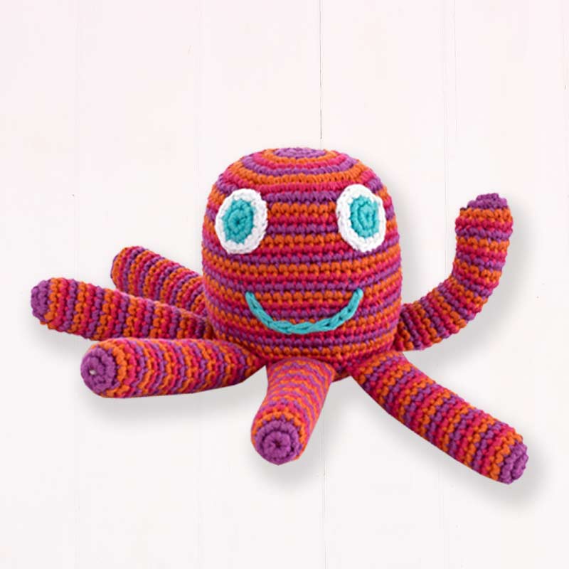 Pebble Fairtrade Crochet Octopus - Hot Pink Stripe