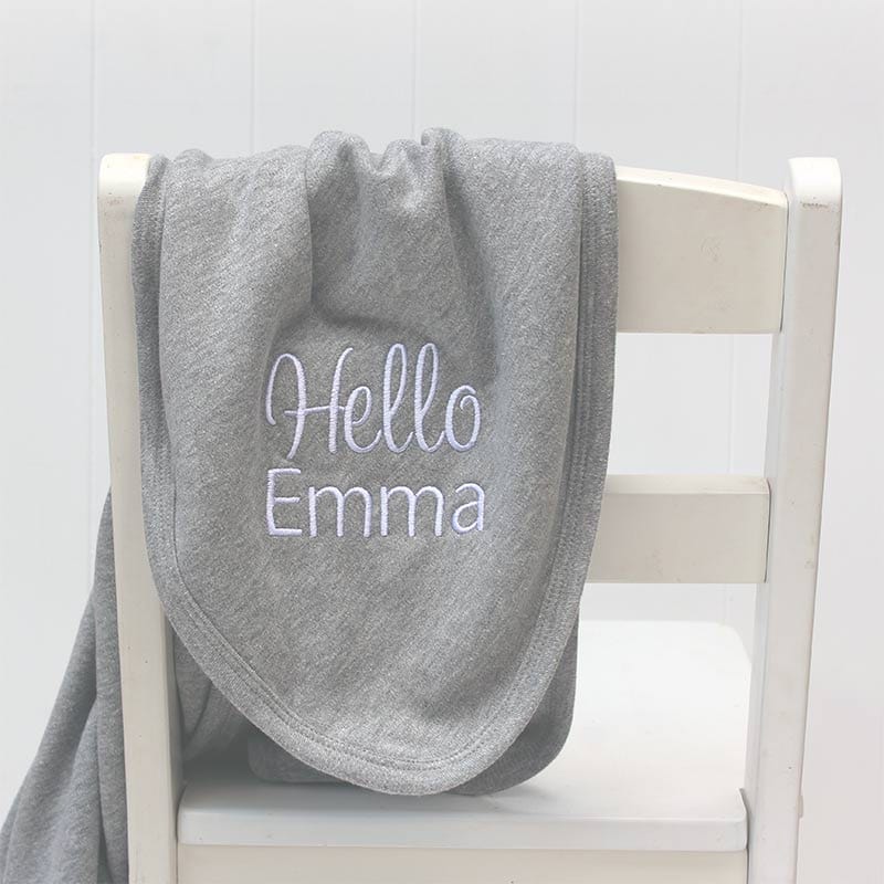 Personalised Embroidered Grey 'Hello Baby' Blanket