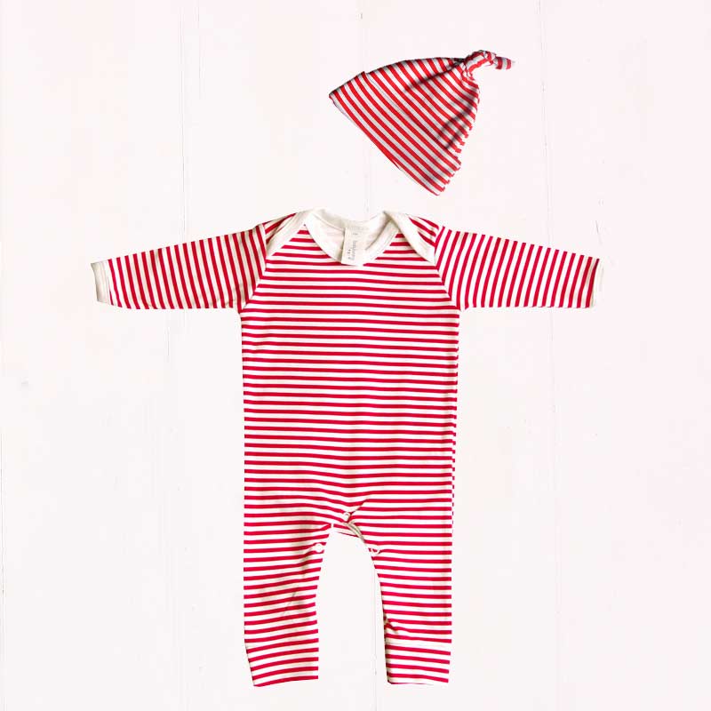 Red & White Stripe Print Baby Outfit Set