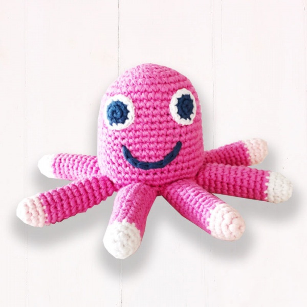 Pebble Fairtrade Crochet Octopus Baby Toy - Bright Pink