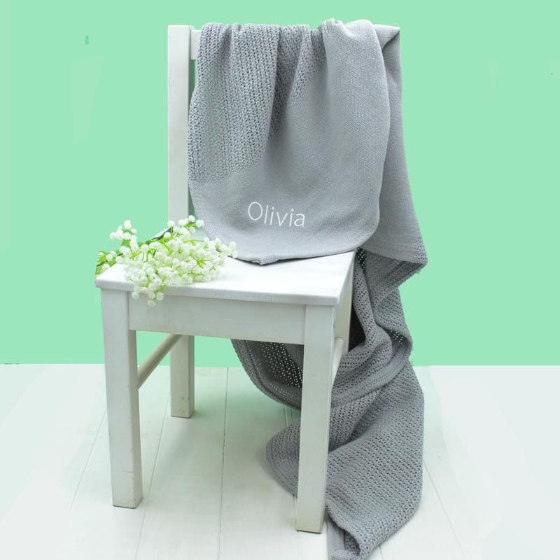 Personalised Embroidered Grey Cellular Blanket