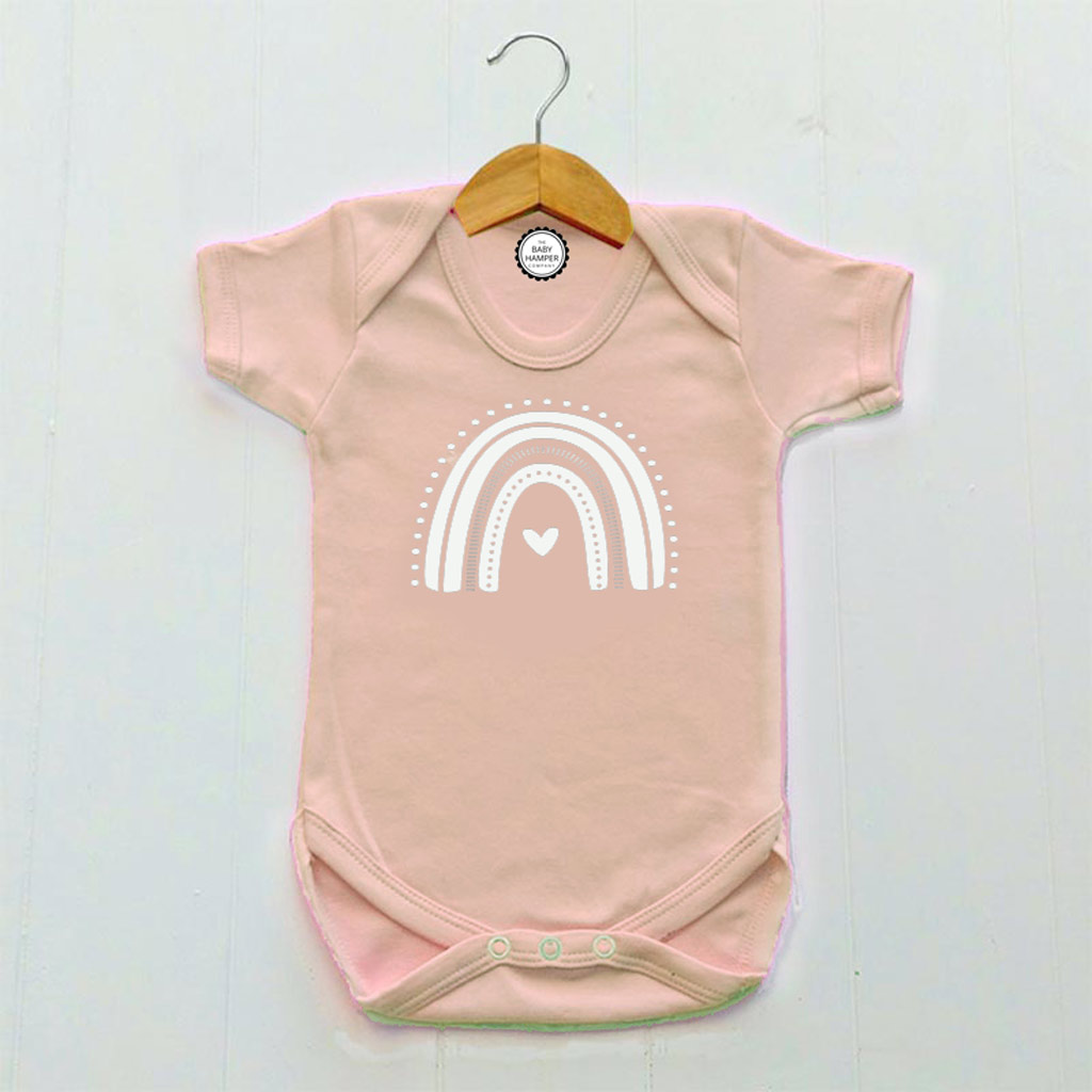 Newborn Baby Girls Bodysuit, Blush Pink, Rainbow Print