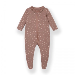 Baby Mori Mauve Ruffle Sleepsuit