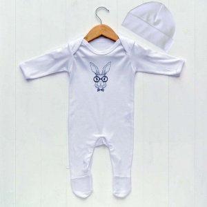 Newborn Baby Clothes Set, White Rabbit Print