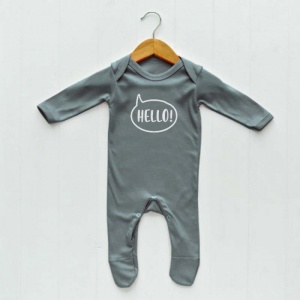 Newborn Baby Sleepsuit, Grey, Hello print