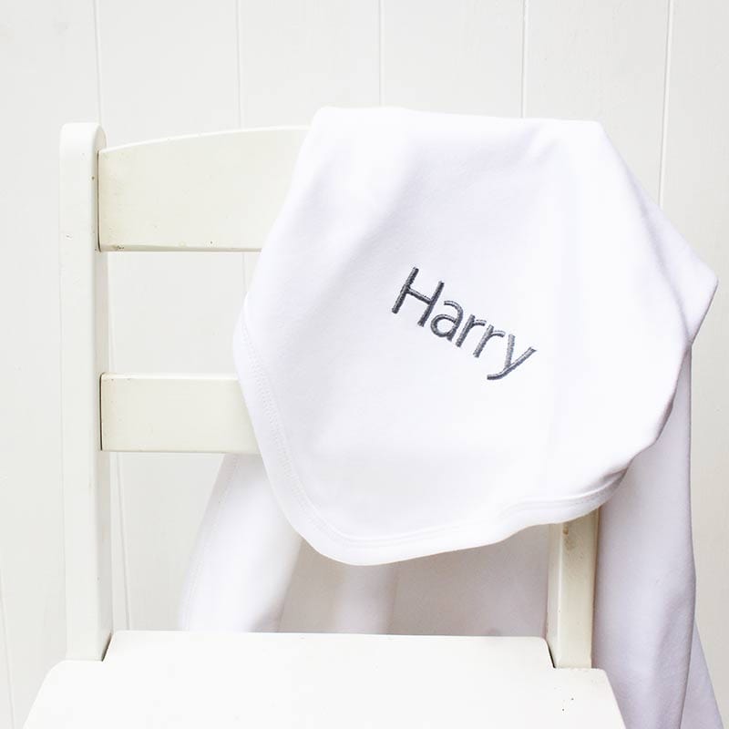 Personalised White Cotton Pram Blanket