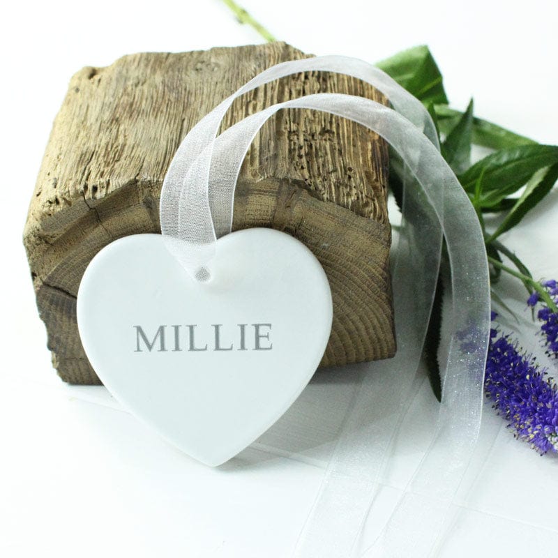 Personalised Hanging Christening Ceramic Heart