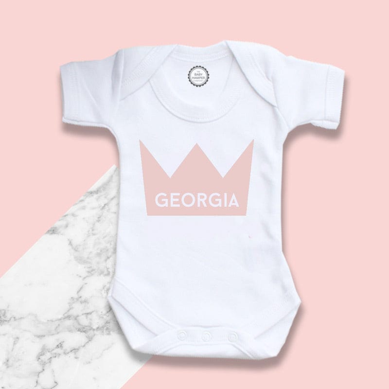 Personalised Pink Crown Baby Bodysuit